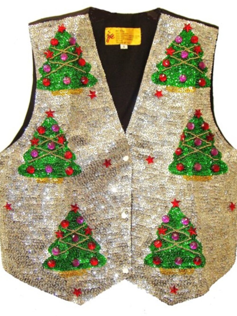Adults Holiday Vest Sequin Beaded Silver, Unisex Christmas Tree Beaded Vest